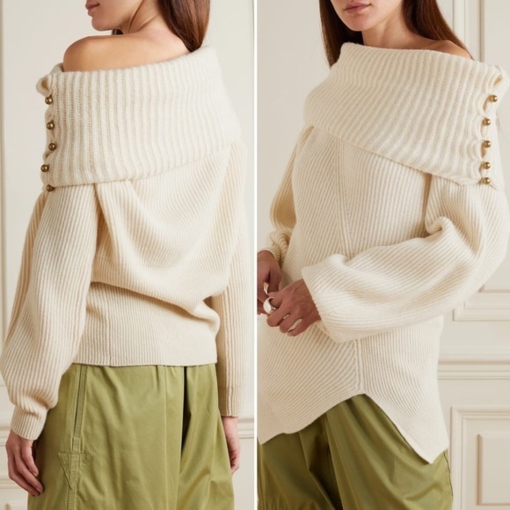 NWT Stella McCartney Button Patchwork Rib Cashmere Sweater, sz US 8